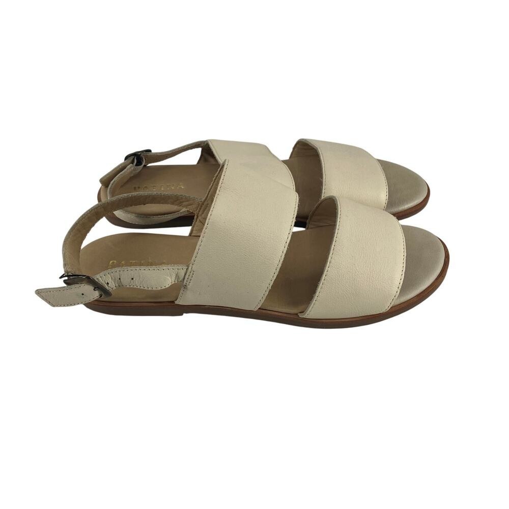 Patina Leather Cream Double Strap Ankle buckle Sandals